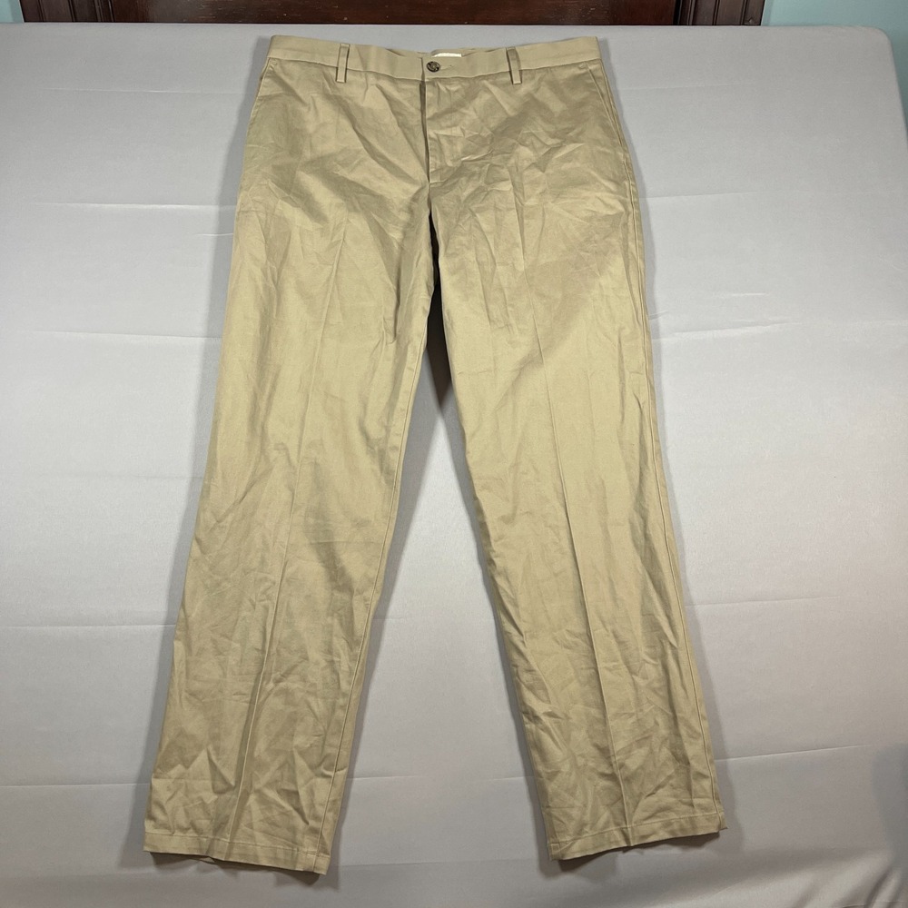 Dockers Classic Fit Chino Pants Mens 37 Beige Stretch Flat Front Straight Leg